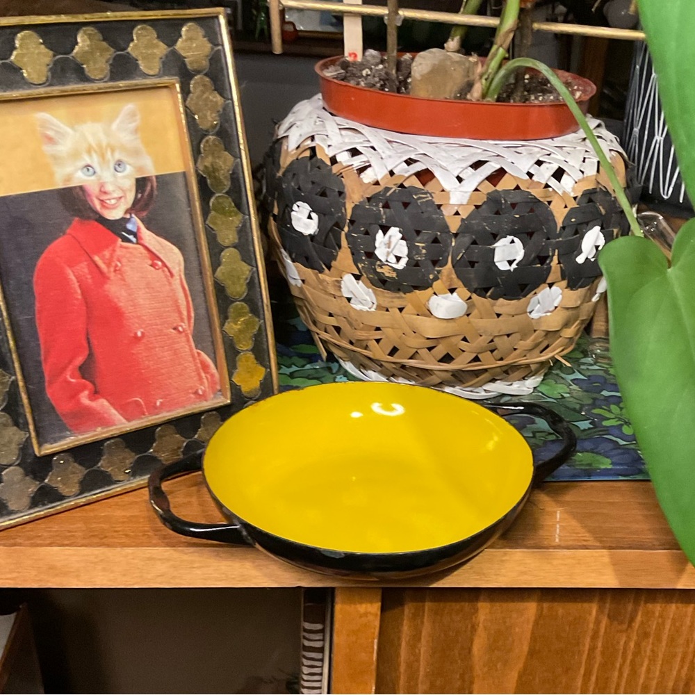 Vintage 70’s Huta Silesia Yellow Enameled 6" Pan with Handles Made in Poland